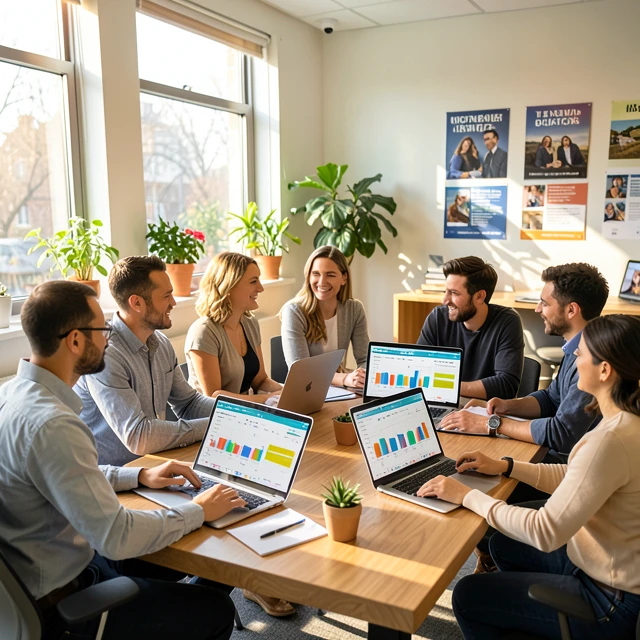 Nonprofit team reviewing financial reports using accounting software
