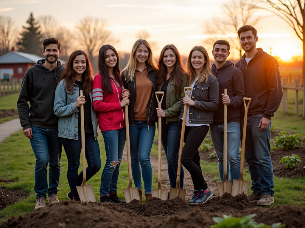 Students and locals celebrating a new community garden from a service learning project.
