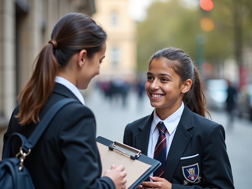 Young advocate discussing ideas with a city official.