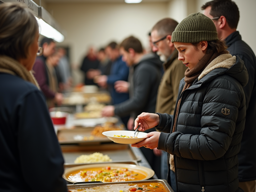 Volunteer working in a soup kitchen.