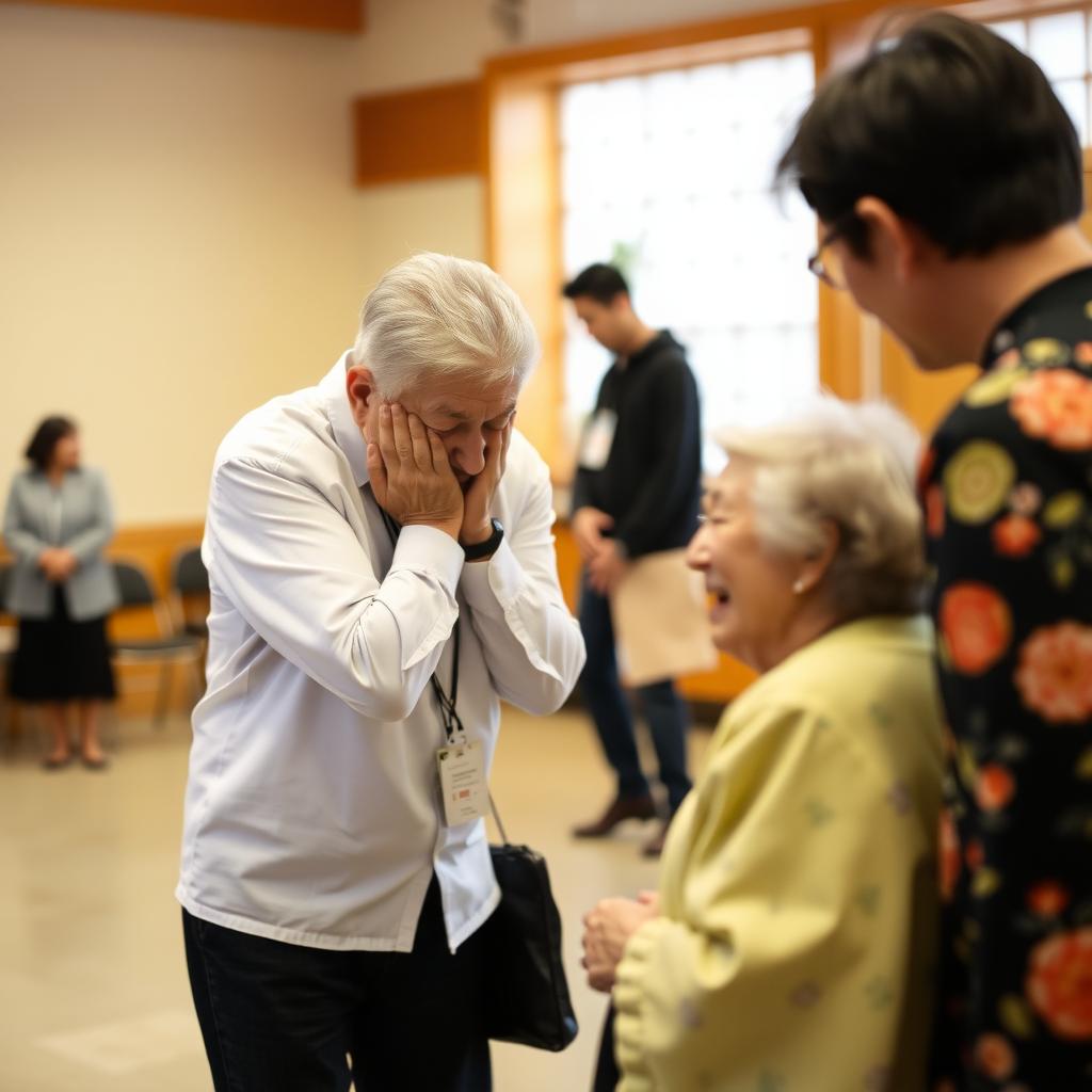 Volunteer bowing in Japan