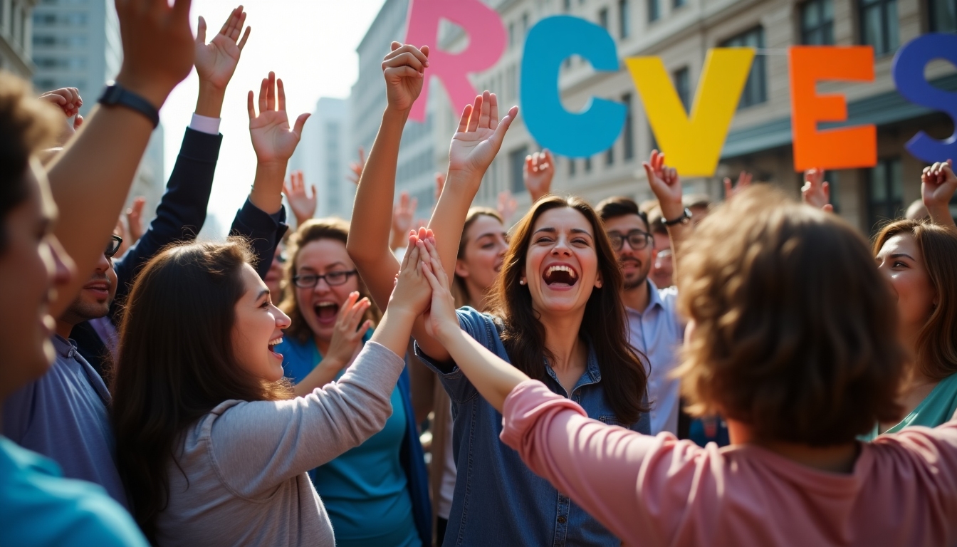 Volunteers celebrating a campaign milestone