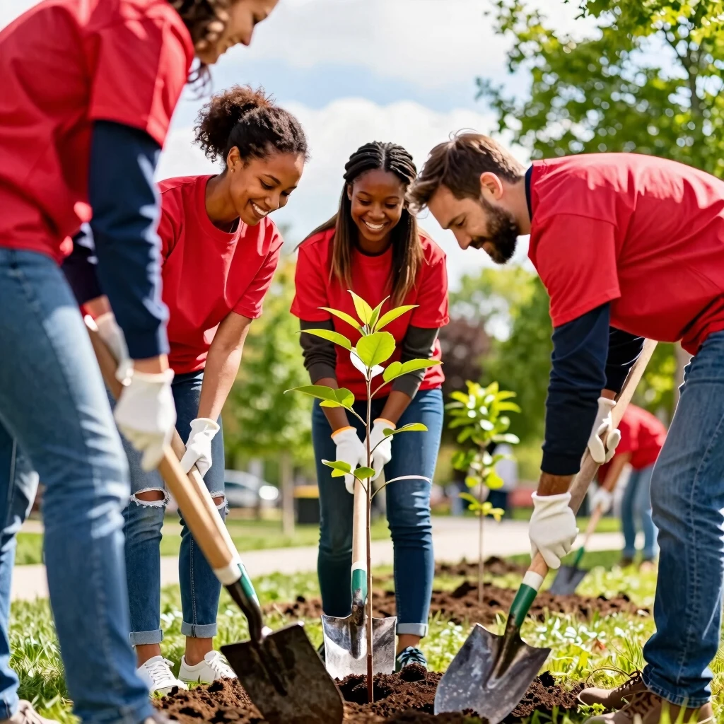 Volunteers planting trees as part of an environmental advocacy initiative