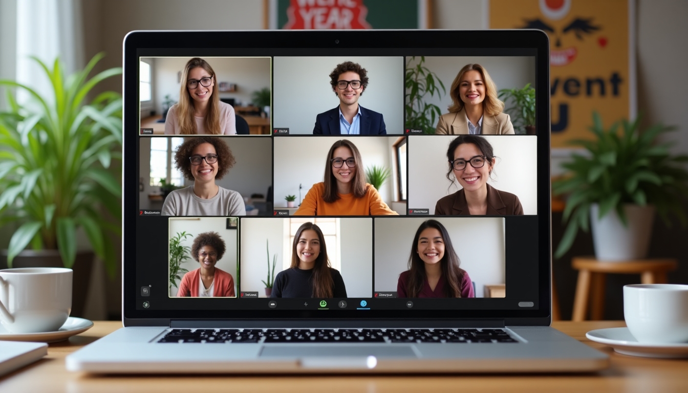 A laptop open to a virtual meeting platform with advocacy discussion ongoing