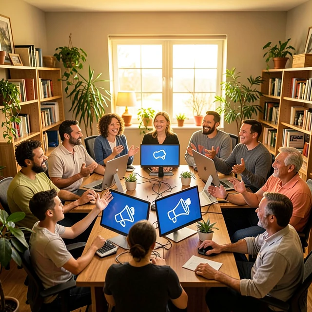 Virtual meeting of volunteers discussing advocacy strategies