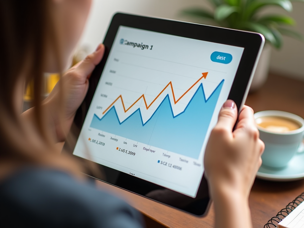 A person reviewing campaign analytics on a tablet.