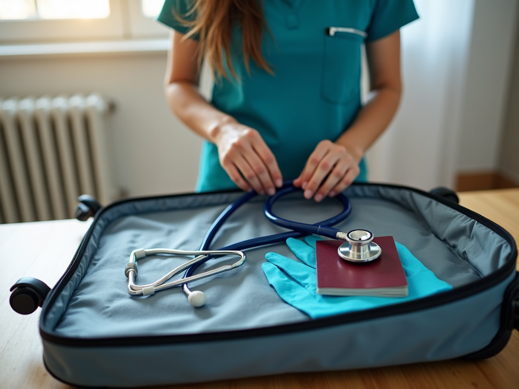 Healthcare worker packing for volunteering
