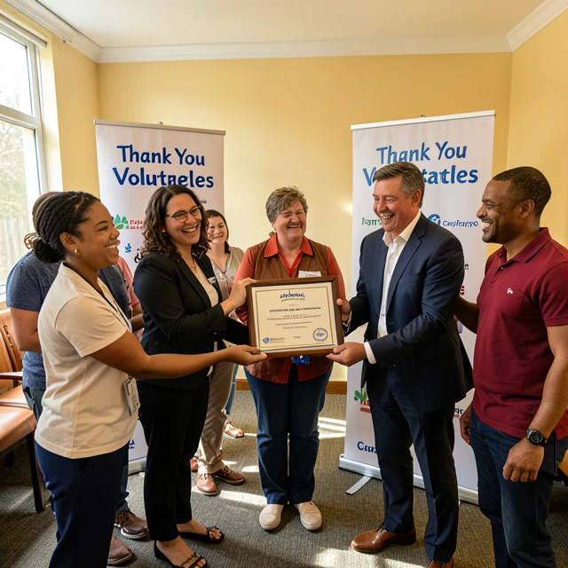 Advocacy volunteers celebrating recognition for their dedicated service