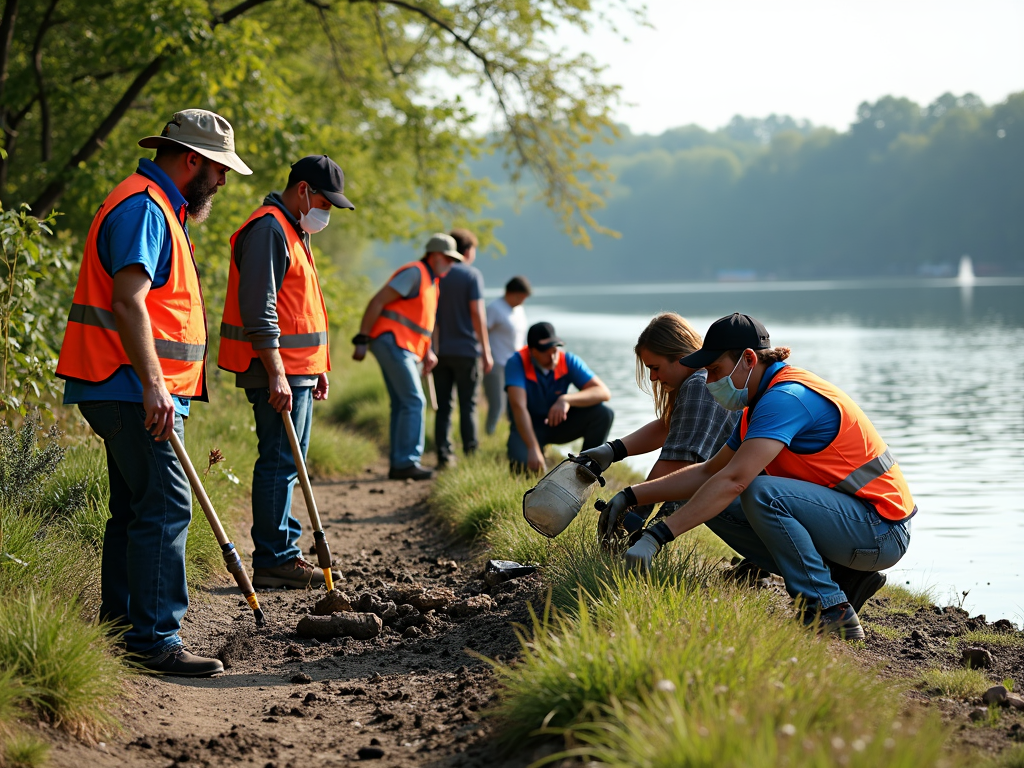 A volunteer participating in an environmental cleanup.