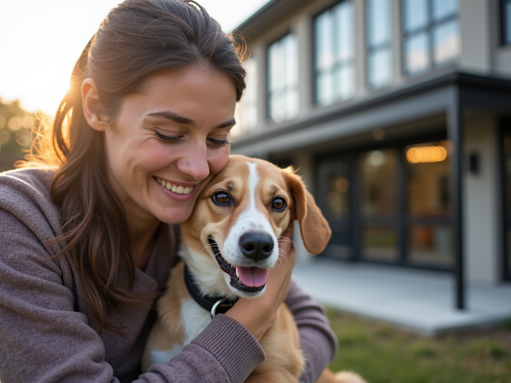 Volunteer with dog at new shelter