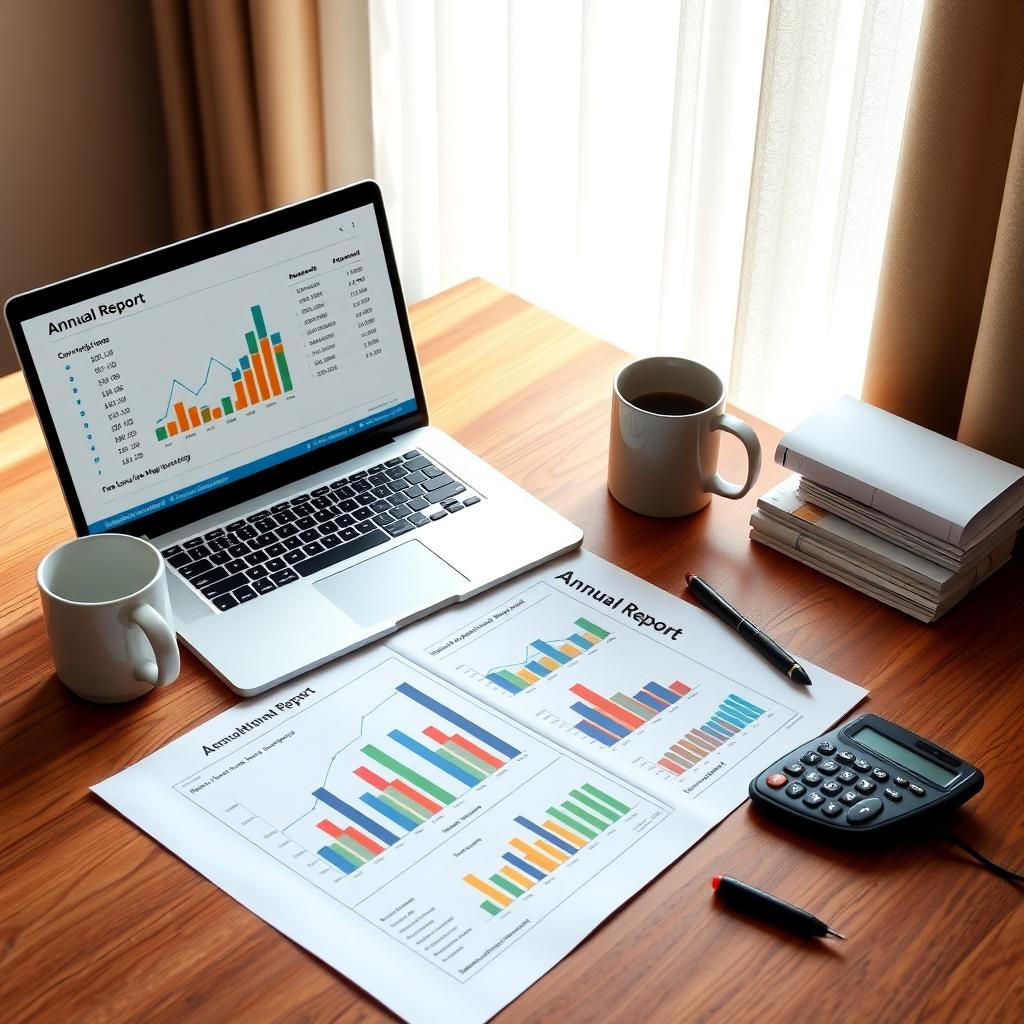 Non-profit annual report preparation on a desk