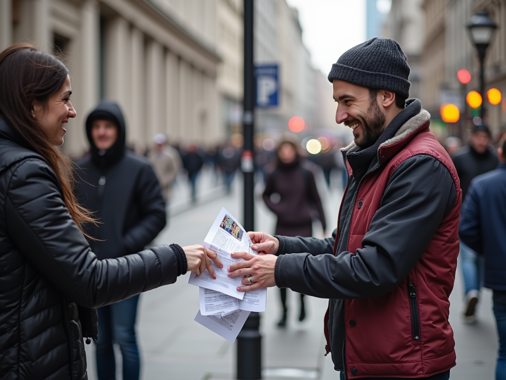 Volunteer distributing campaign flyers
