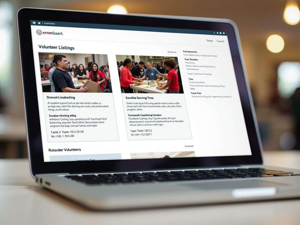 Volunteer opportunities webpage on a laptop