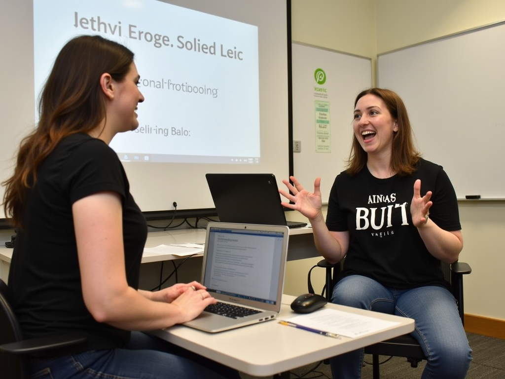 Volunteers participating in a role-playing exercise, practicing advocacy presentations in pairs.