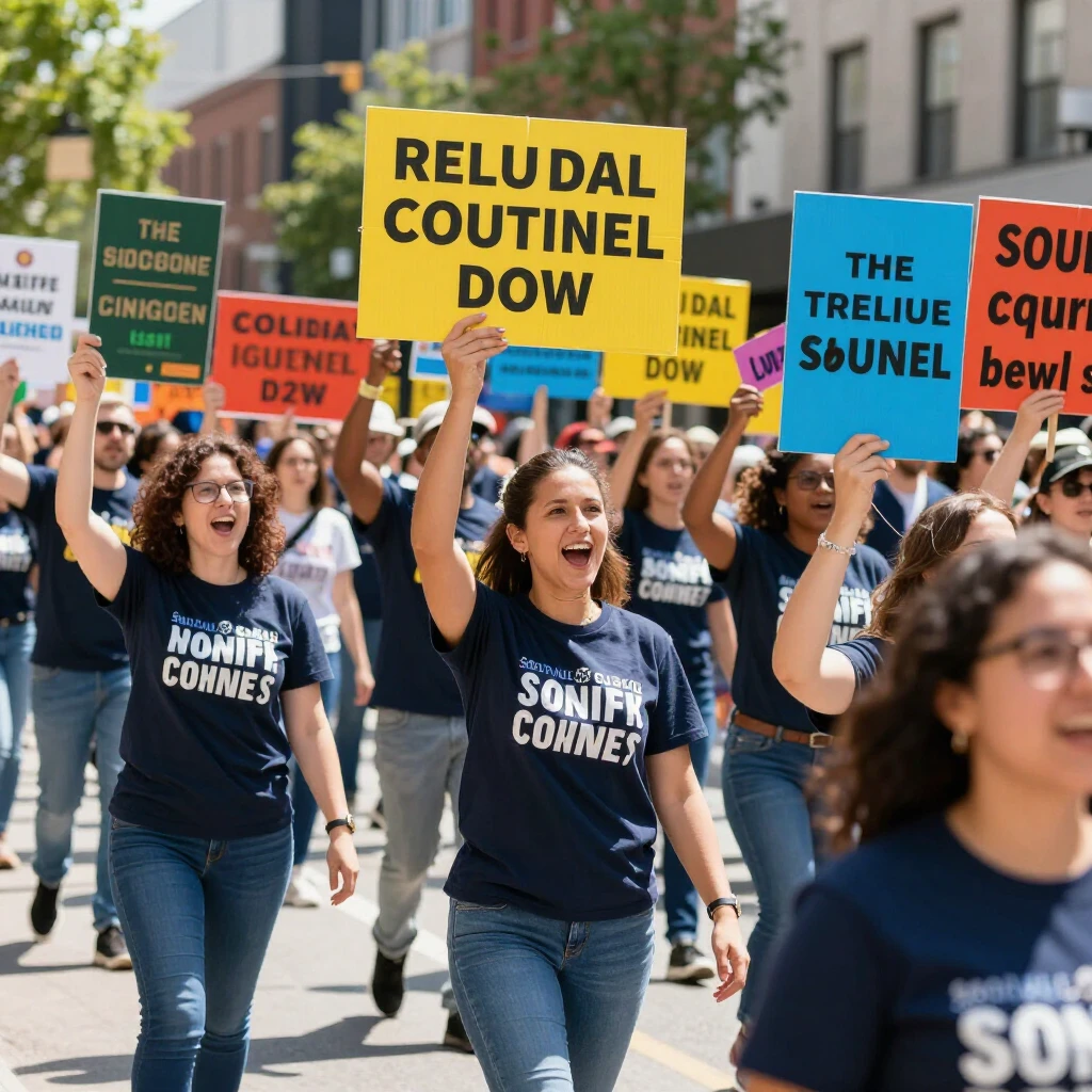 Volunteers advocating passionately at a public rally with signs