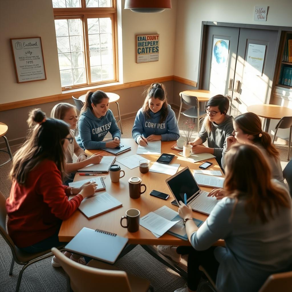 Advocacy volunteers brainstorming ideas at a community center table