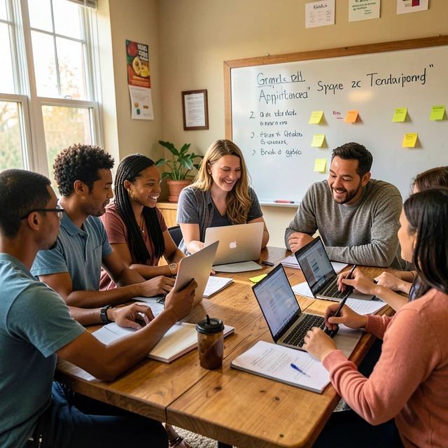Team collaborating on a service learning grant application