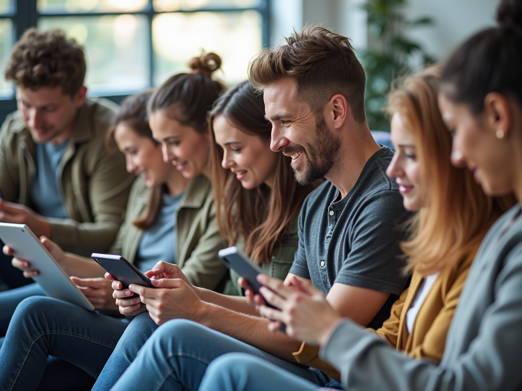 People using social media on various devices