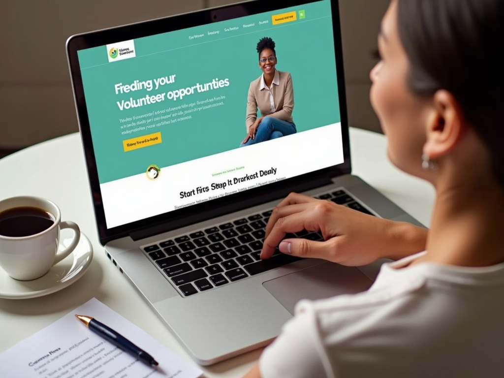 Individual researching volunteer opportunities online, illustrating the beginning of a volunteering journey.
