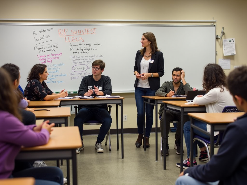 Students reflecting on service learning experiences in class