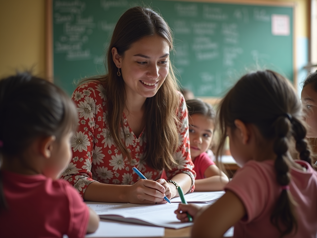Volunteer teaching English to local children