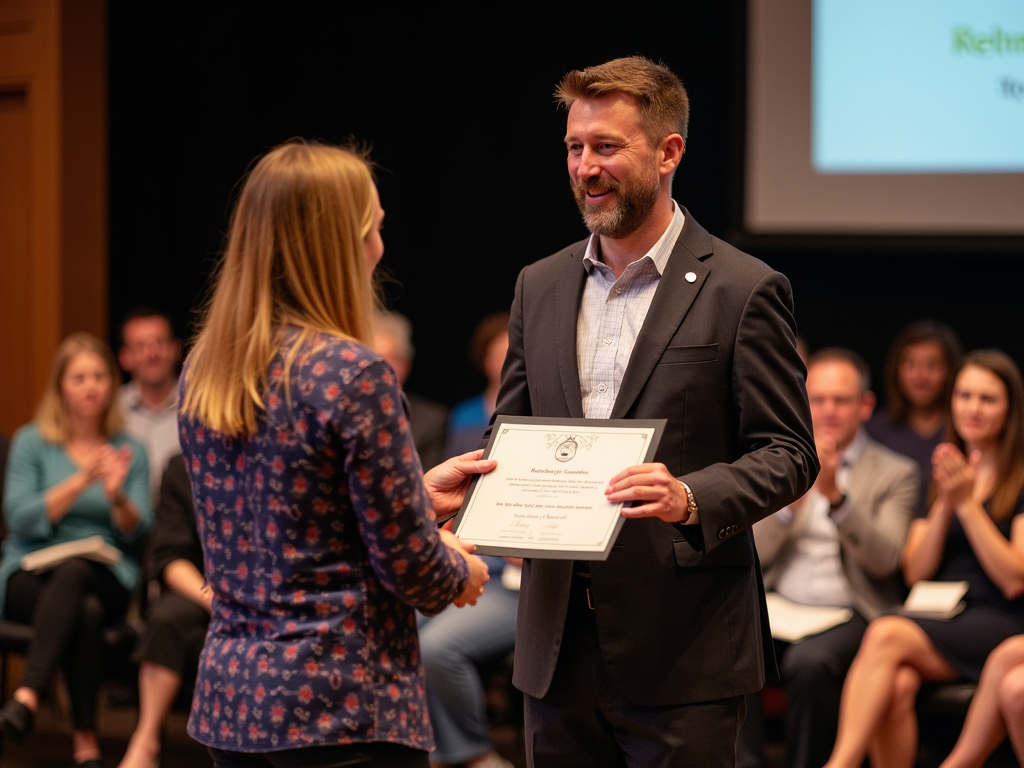 Volunteer receiving a certificate of appreciation