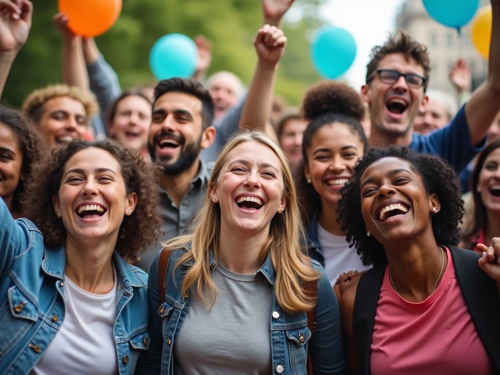 Volunteers celebrating a successful advocacy campaign with happiness and teamwork.