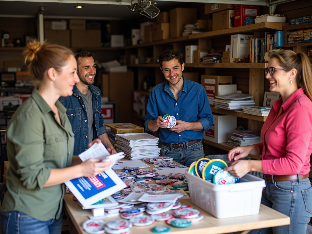 Volunteers preparing campaign materials