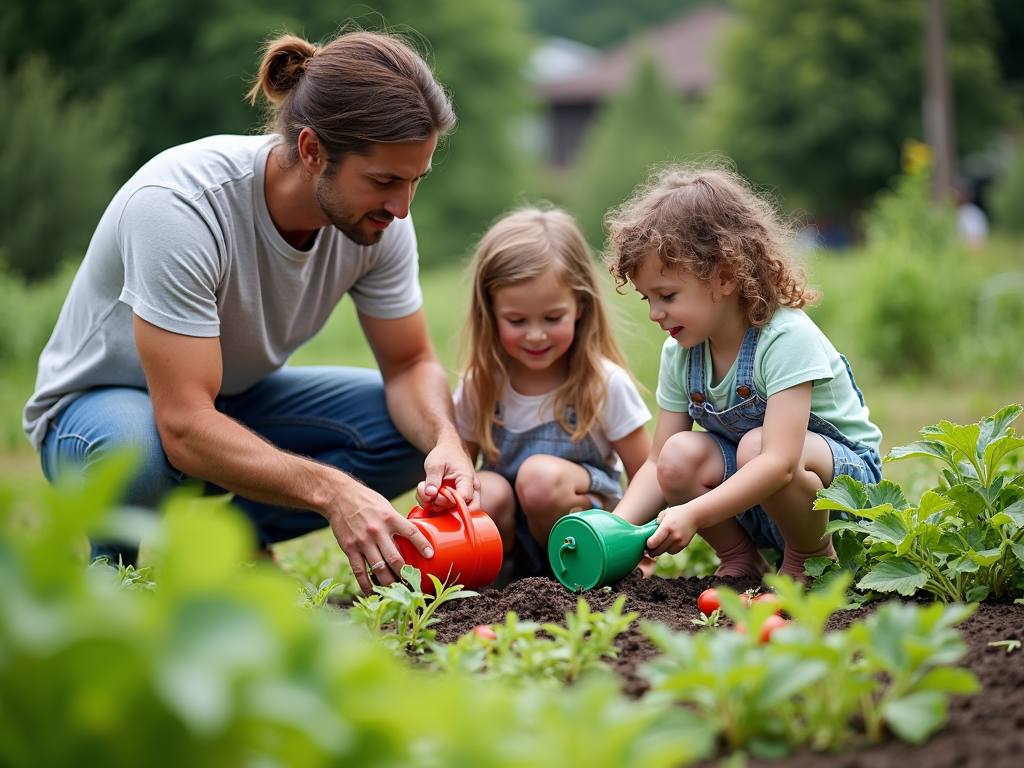 Family working in a community garden