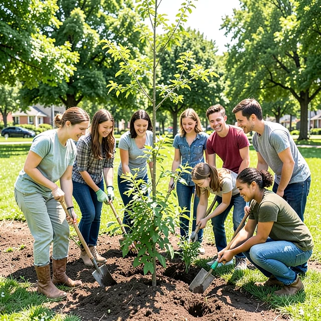 Youth volunteers working together on an environmental project