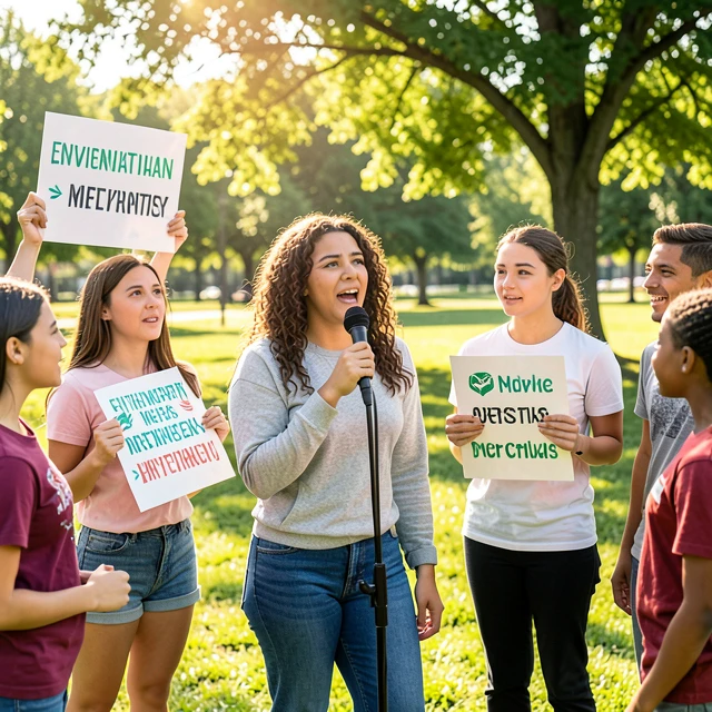 Teen girl leading a youth advocacy volunteer project meeting