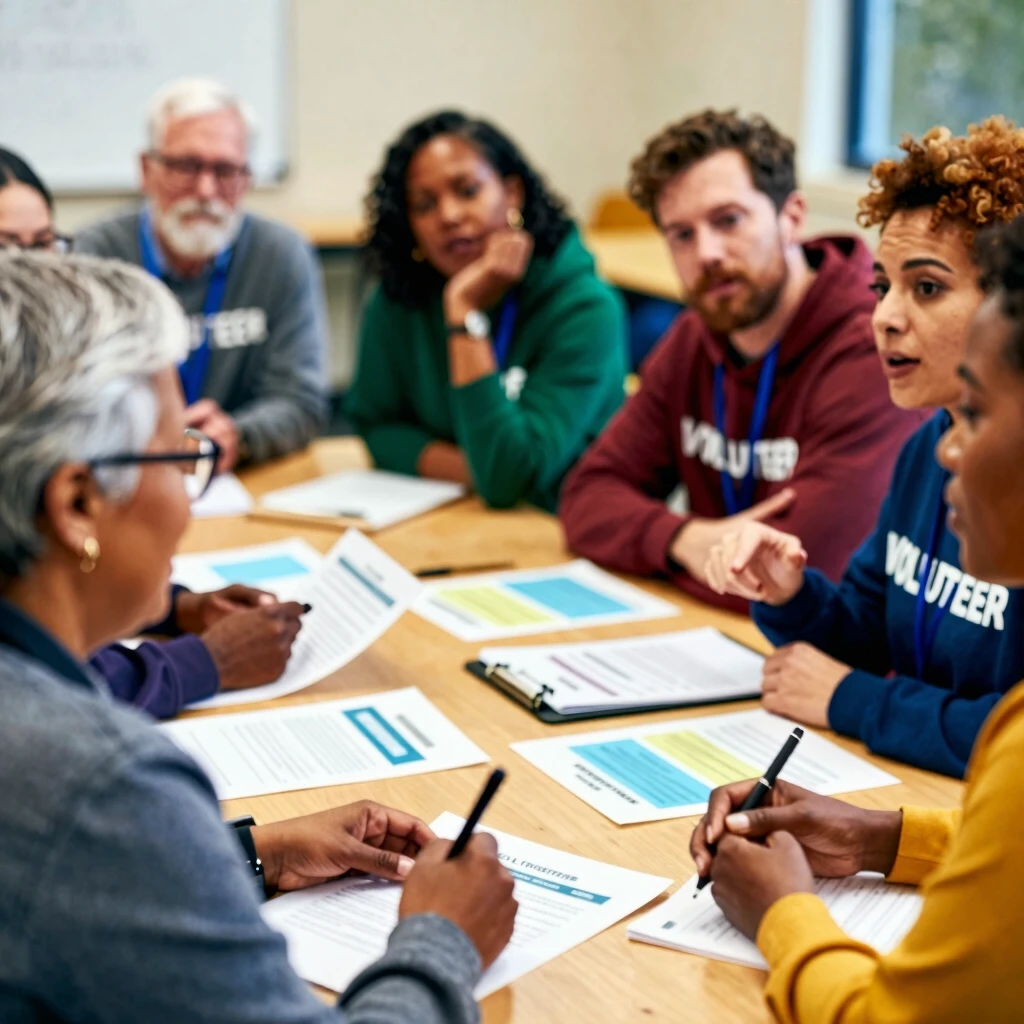 Volunteers collaborating on policy advocacy