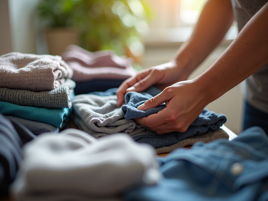 Volunteer sorting donated clothes.