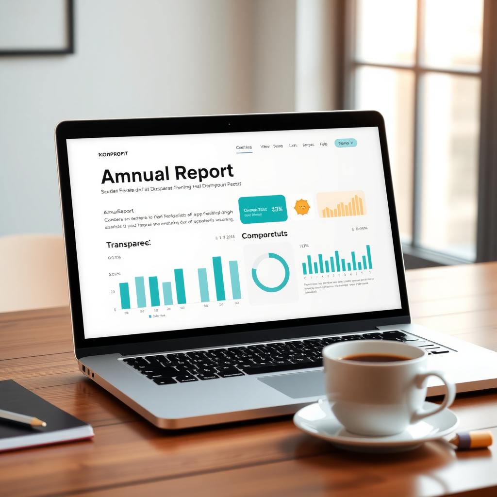 Nonprofit annual report displayed on a laptop screen