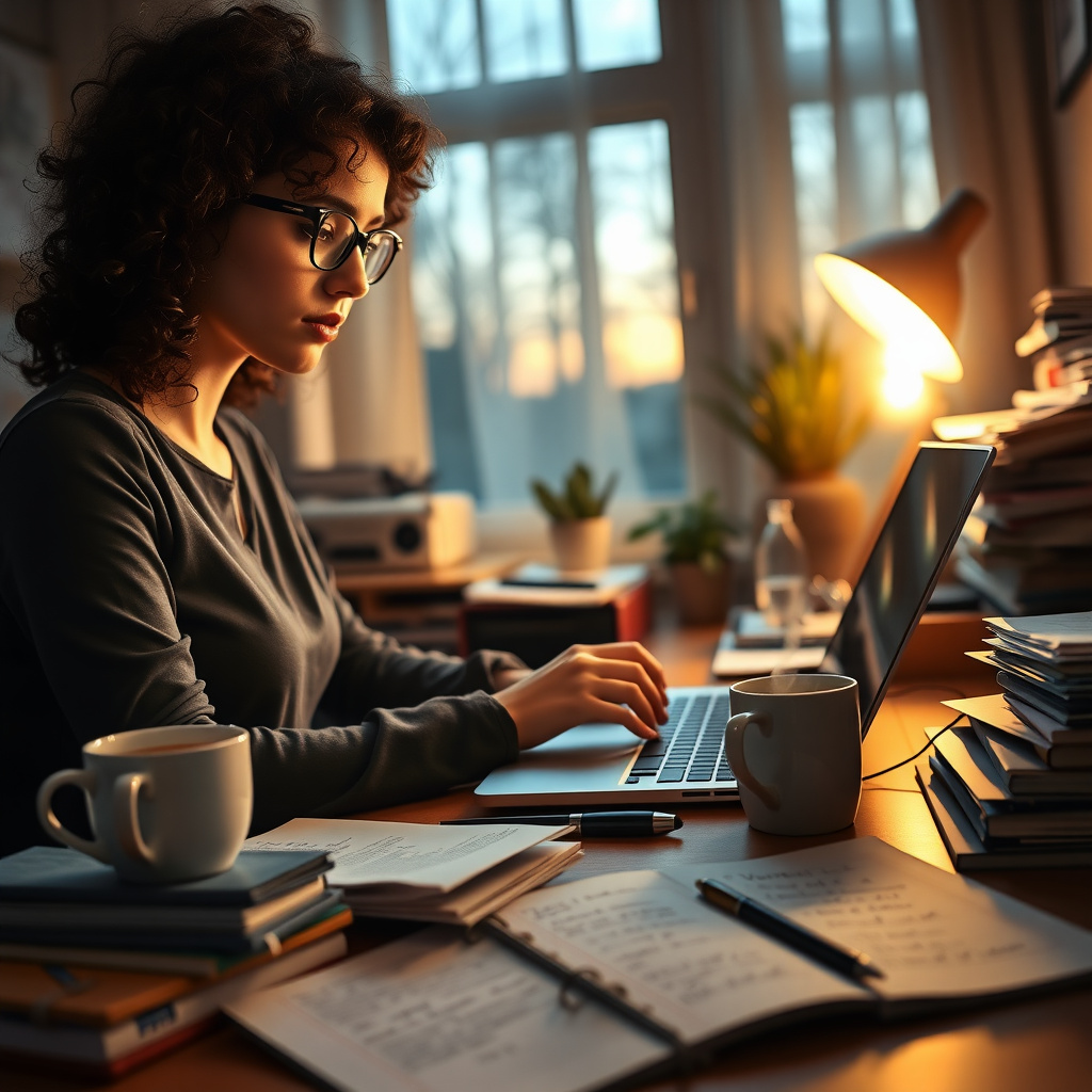 Writer crafting a grant proposal at home