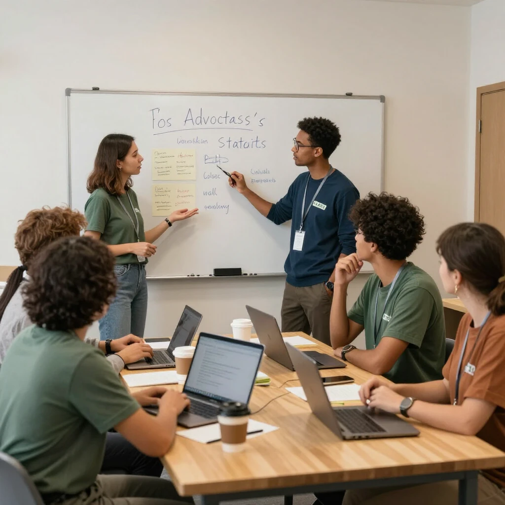 Volunteers planning an advocacy campaign in a meeting