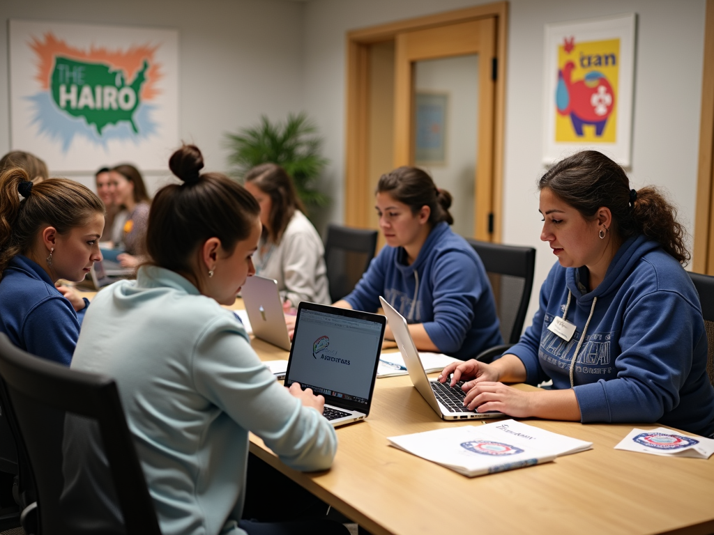 Volunteers collaborating on a digital advocacy campaign.