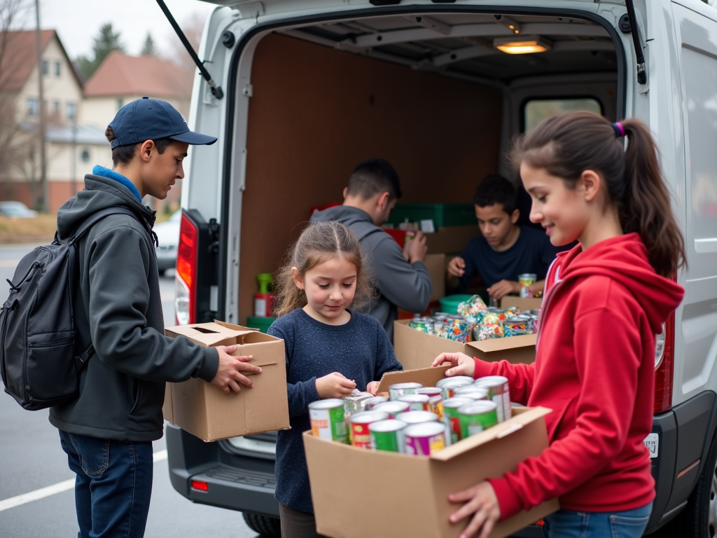 Students delivering food donations during a service learning activity