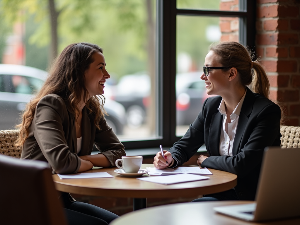Volunteer and advocate planning together in a café