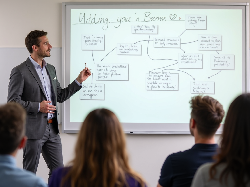 A leader presenting advocacy strategies to a group.