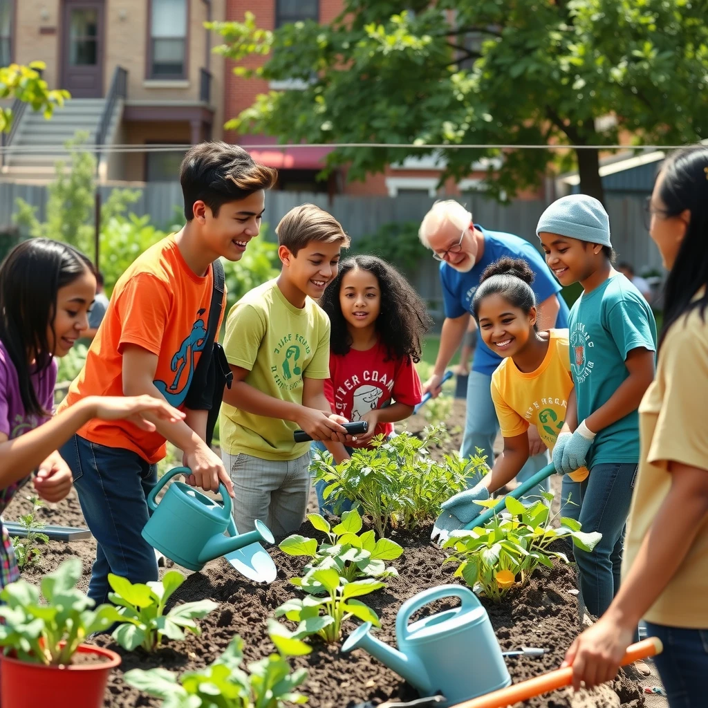 Students volunteering in a community garden