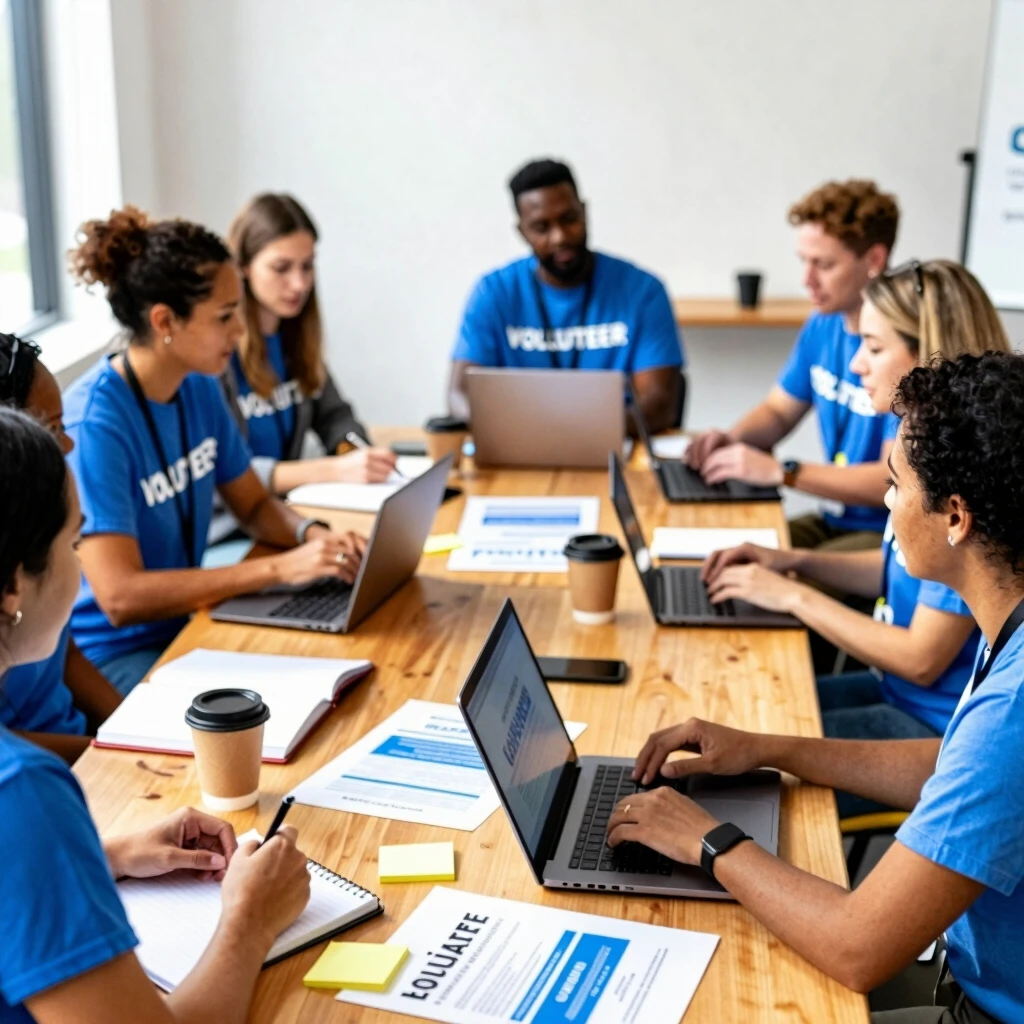 Volunteers planning an advocacy campaign around a table