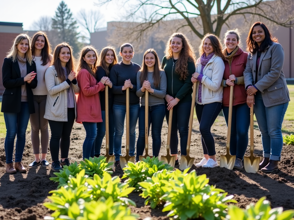 Students celebrating a community garden project