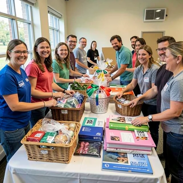 Volunteers organizing items for a successful charity auction