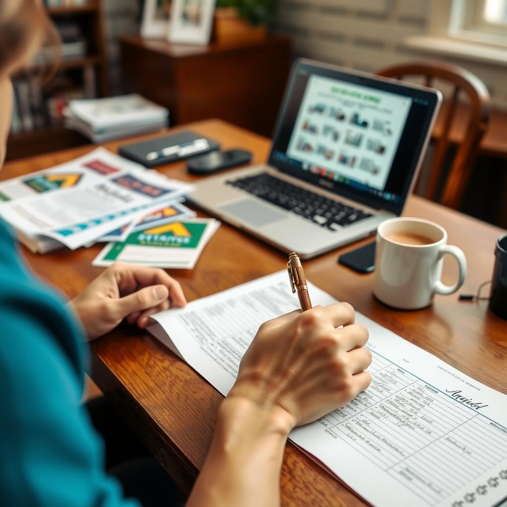 Volunteer writing a letter to a lawmaker at a cozy home office desk.