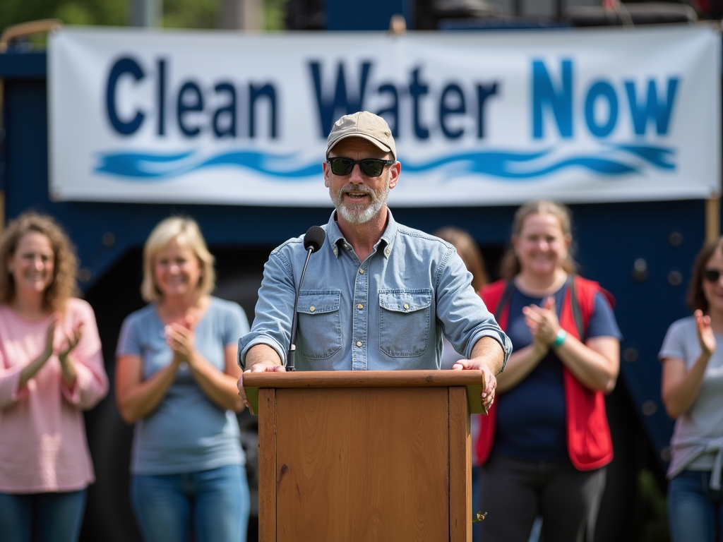 Volunteer speaking at a rally