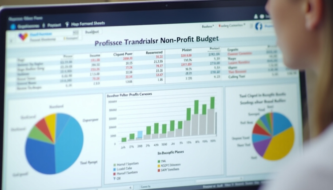 Non-profit budget spreadsheet with colorful charts