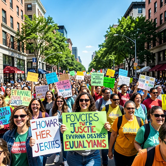 Volunteers marching in a successful community activism rally for positive change