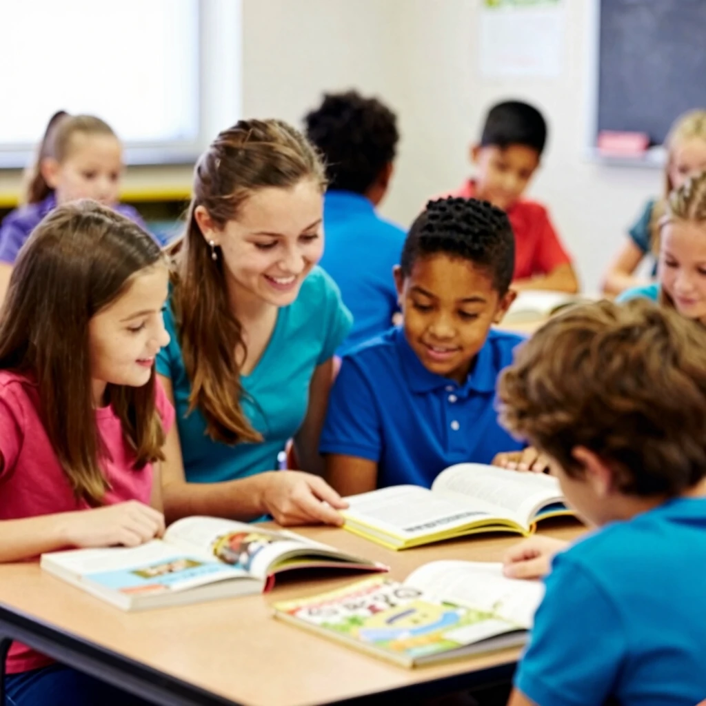 College students tutoring children through service learning program