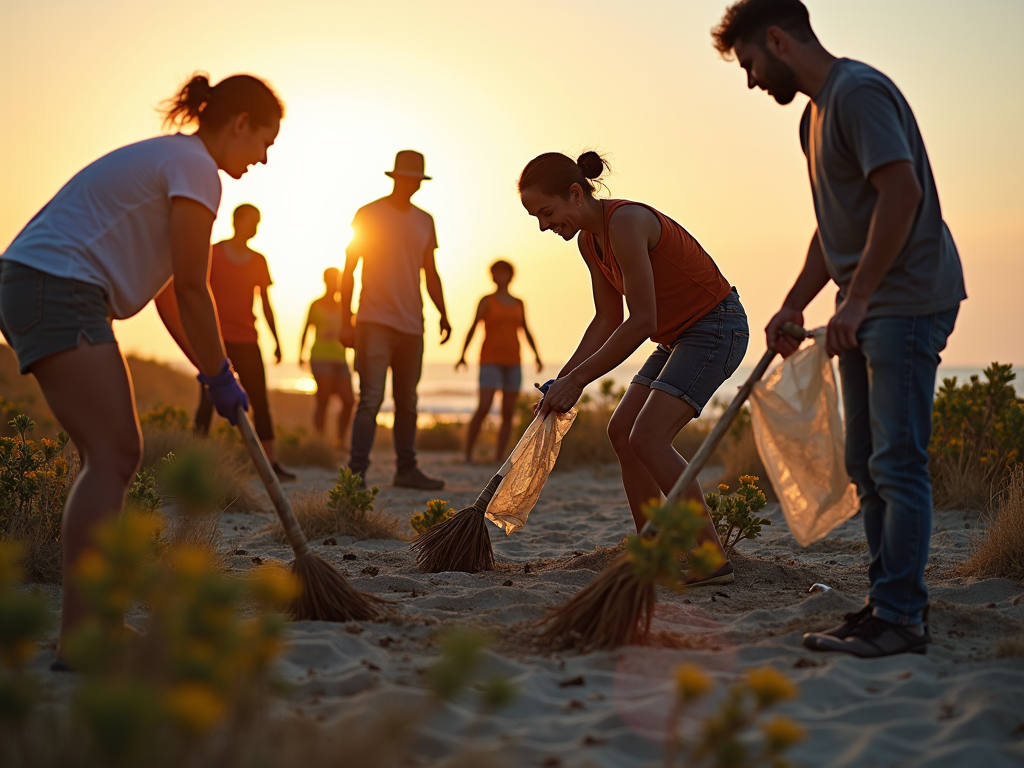 Volunteers cleaning a beach as part of a grassroots initiative